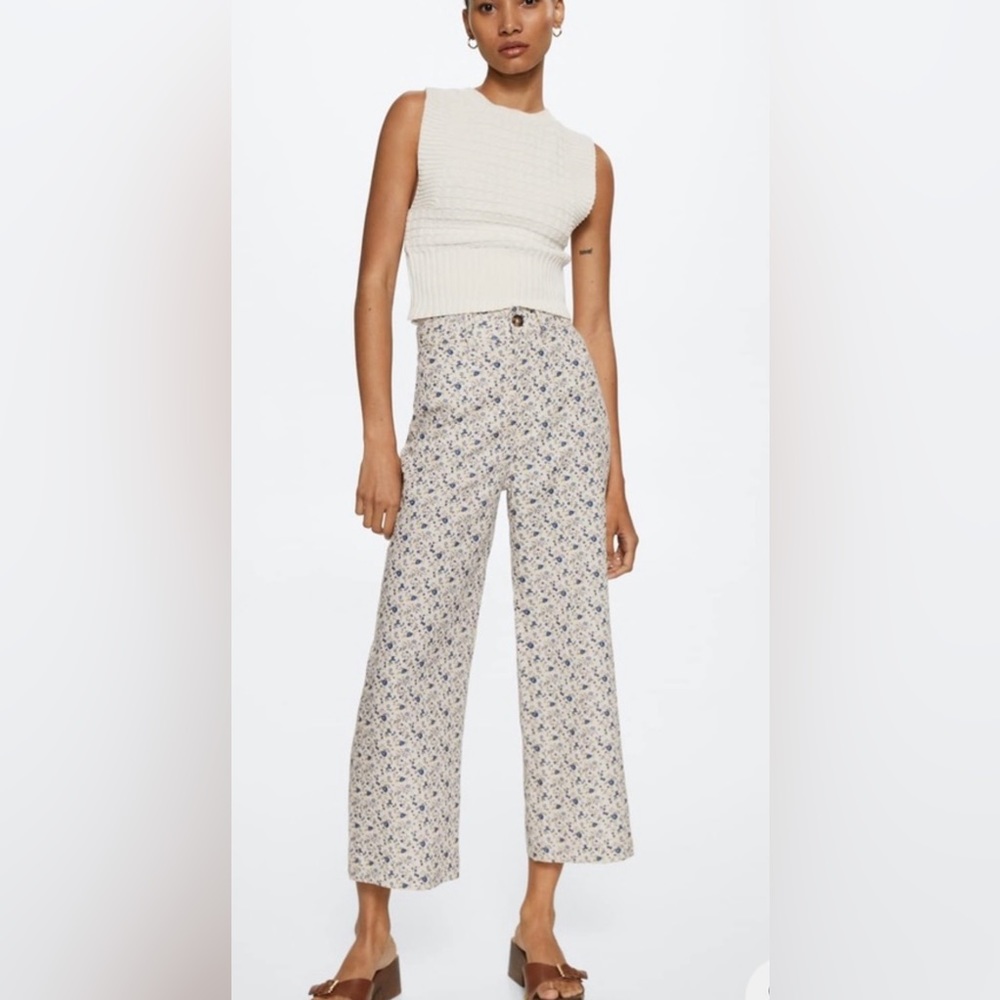 NWT mango floral linen cropped pants sz 6